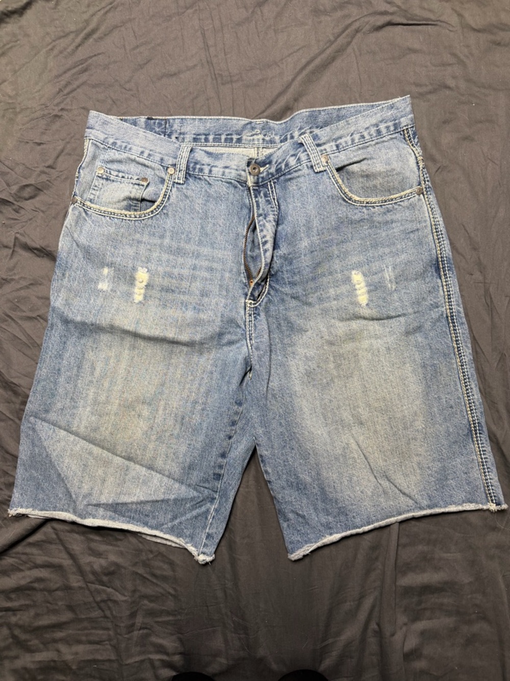Carbon Light Wash Distressed Denim Shorts